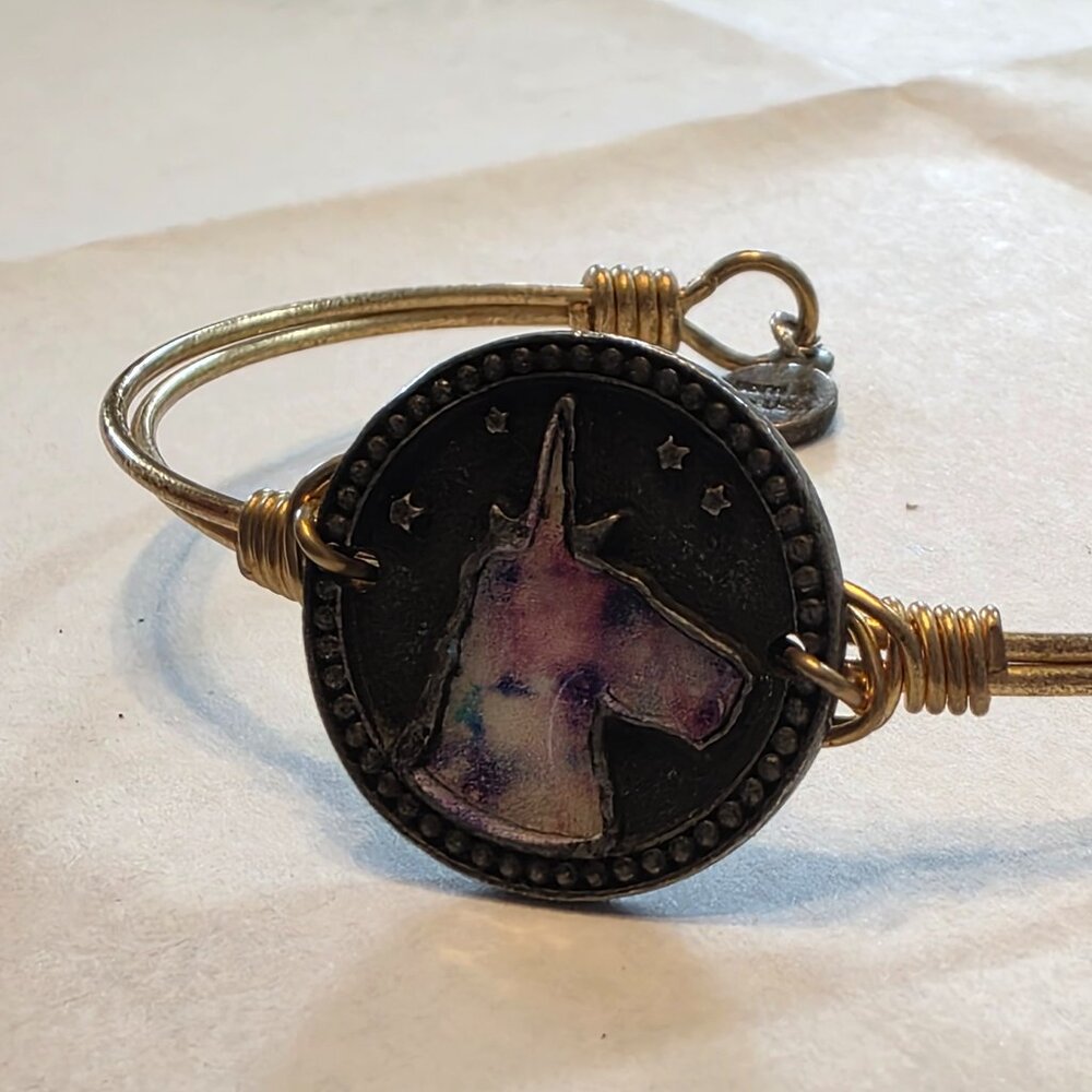 Luca and Danni Unicorn Bangle Bracelet Brass Tone Finish Believe Magical